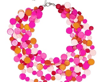 Pink Smartie Multi Strand Wood Necklace