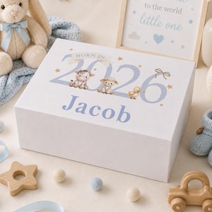 Blue Farm Magnetic | White Keepsake Box | Custom Name, Printed Verse, First Year Memory