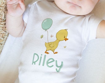 Personalised Baby and Toddler white Body suit and vest, New Baby Gift Set, Cute Duck baby set