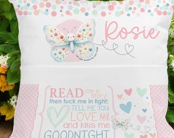 Personalised Butterfly Book Cushion: Children's Velvet Bedtime Story Pillow