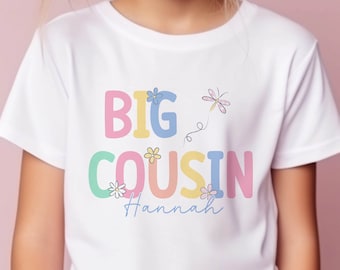 Little Cousin Heart Design Personalised Cotton T-Shirt, Little Cousin Top, Little Cousin Gift, Pregnancy Announcement, Pastel Colour