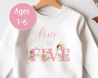 Personalised third Birthday Jumper, Birthday Sweatshirt for Children, I am One Two Three Four Five Six, Pink  Fairies Fairy Jumper