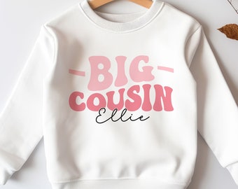 Personalised Big Cousin Jumper, Birthday Sweatshirt for Children, Promoted to Big Cousin, Pink or Blue