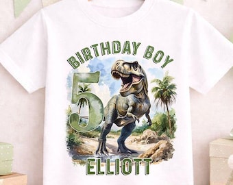 Maglietta di compleanno personalizzata T-Rex: vestito da festa in cotone a tema dinosauro, per bambini dai 6 mesi ai 10 anni