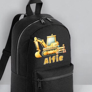 Construction Digger Personalised Kids Backpack, School Rucksack, Nursery Bag, Other colours,