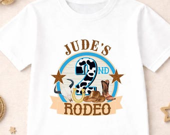 Boys 2nd Birthday Rodeo Shirt Personalised Name Second Rodeo Outfit Cowboy Theme 2nd Birthday T Shirt or Jumper Age 1-2 2-3 3-4 Years