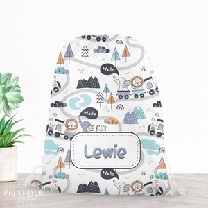 Sac personnalisé train animal, sac d'école pour enfants, sac à cordon pour enfants, sac de bain, personnalisé avec n'importe quel nom