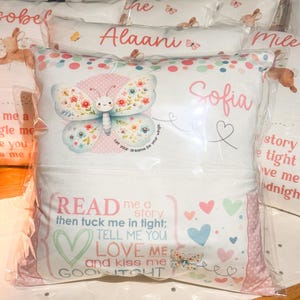 Personalised Butterfly Book Cushion: Children's Velvet Bedtime Story Pillow image 10
