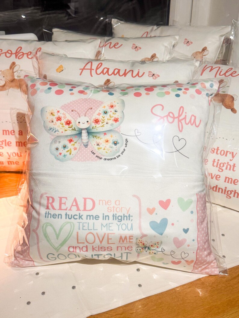 Personalised Butterfly Book Cushion: Children's Velvet Bedtime Story Pillow image 10