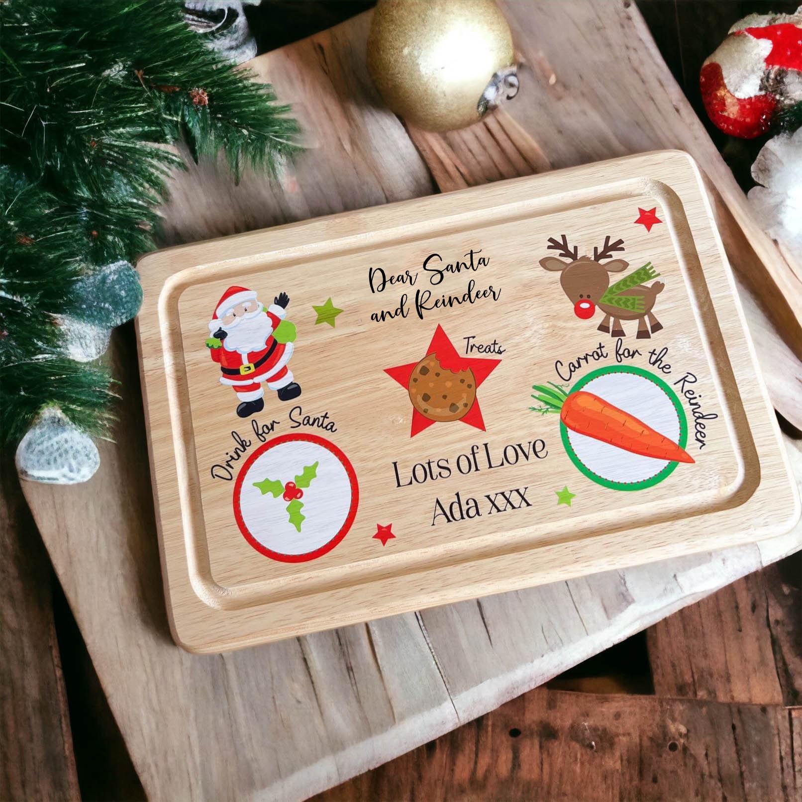 Personalised Christmas Eve Santa Treat Wooden Board, Cookies and Milk for Father Christmas