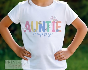 Personalised Auntie T-Shirt: Pastel Colors, Pregnancy Announcement Gift