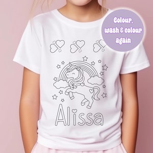 Personalised Unicorn Colour In activity Kids T-shirt - with washable pens