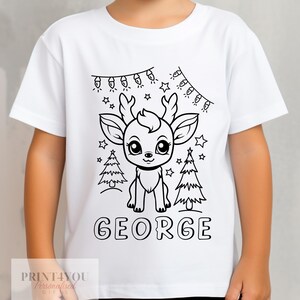 Personalised Christmas Reindeer Colour In activity Kids T-shirt - with washable pens - stocking fillers, Christmas Eve Box, Gift from Elf
