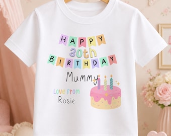 Personalised Mummy Birthday T-Shirt, Custom Age Name Cake Outfit, Cotton Tee