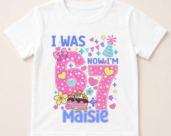 Personalised I Was 6 Now I’m 7 Birthday T-Shirt – 6 7 Trend T-shirt – Girls Pastel Party Design
