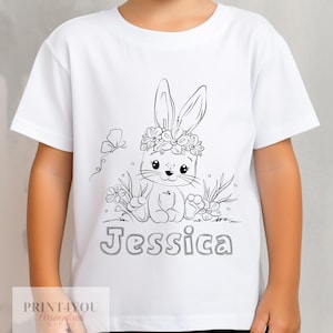 Personalised Bunny Rabbit Colour In activity Kids T-shirt - with washable pens, Great Easter Gift for Children