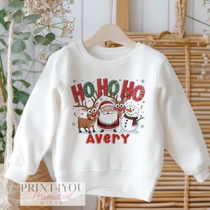 Personalised Christmas Jumper For Children.  White Cotton Sweatshirt - Christmas Santa Ho Ho Ho, Xmas Jumper Day
