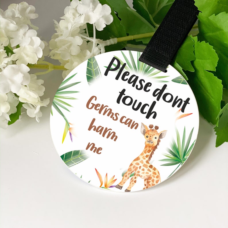 Safari jungle Giraffe car seat sign car seat tag dont touch baby sign dont touch baby tag car seat accessories hanging handle pram