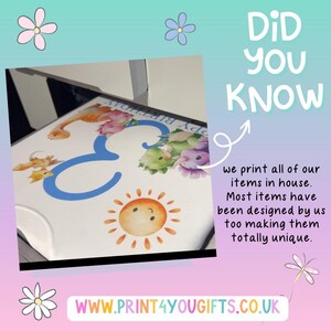 The image is a collage featuring a close-up of a colorful, hand-painted character on a white background, surrounded by various flowers and text.