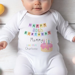 Happy Birthday Mummy, 30th 40th Birthday as My Mummy,  Sleepsuit Baby grow Bodysuit Vest, Mum Birthday, Mummy Birthday