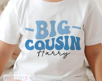 Big Cousin T-Shirt: Blue Design, White Cotton, New Cousin Gift