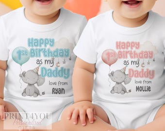 Happy Birthday Daddy, 1st Birthday as My Daddy,  Sleepsuit Baby grow Bodysuit Vest, Dad Birthday, Daddy Birthday, Cute Elephant Design