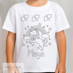 Personalised Unicorn Colour In activity Kids T-shirt - with washable pens