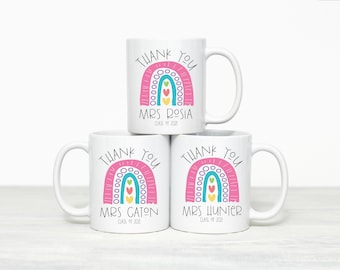 Thank You Teacher End Of Term Pink Rainbow Personalised Gift Mug | Senco | Childminder leaving gift