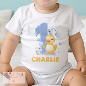 First Birthday Duck T-shirt - Personalised Baby Clothing - Yellow Duck Graphic, Soft Cotton, Durable Print, Multiple Sizes 画像 3