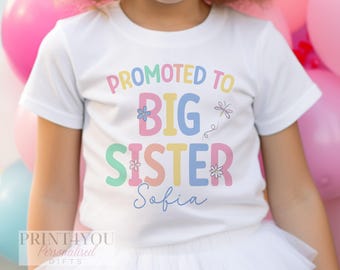 Big Sister T-Shirt - Personalised Pastel Heart Kids Tee - Soft Cotton Fabric, White Top, Pregnancy Announcement Wear