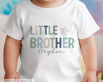 Little Brother Personalised T-shirt Sleepsuit Baby grow vest Bodysuit, New Brother Gift, Sibling matching T-shirts