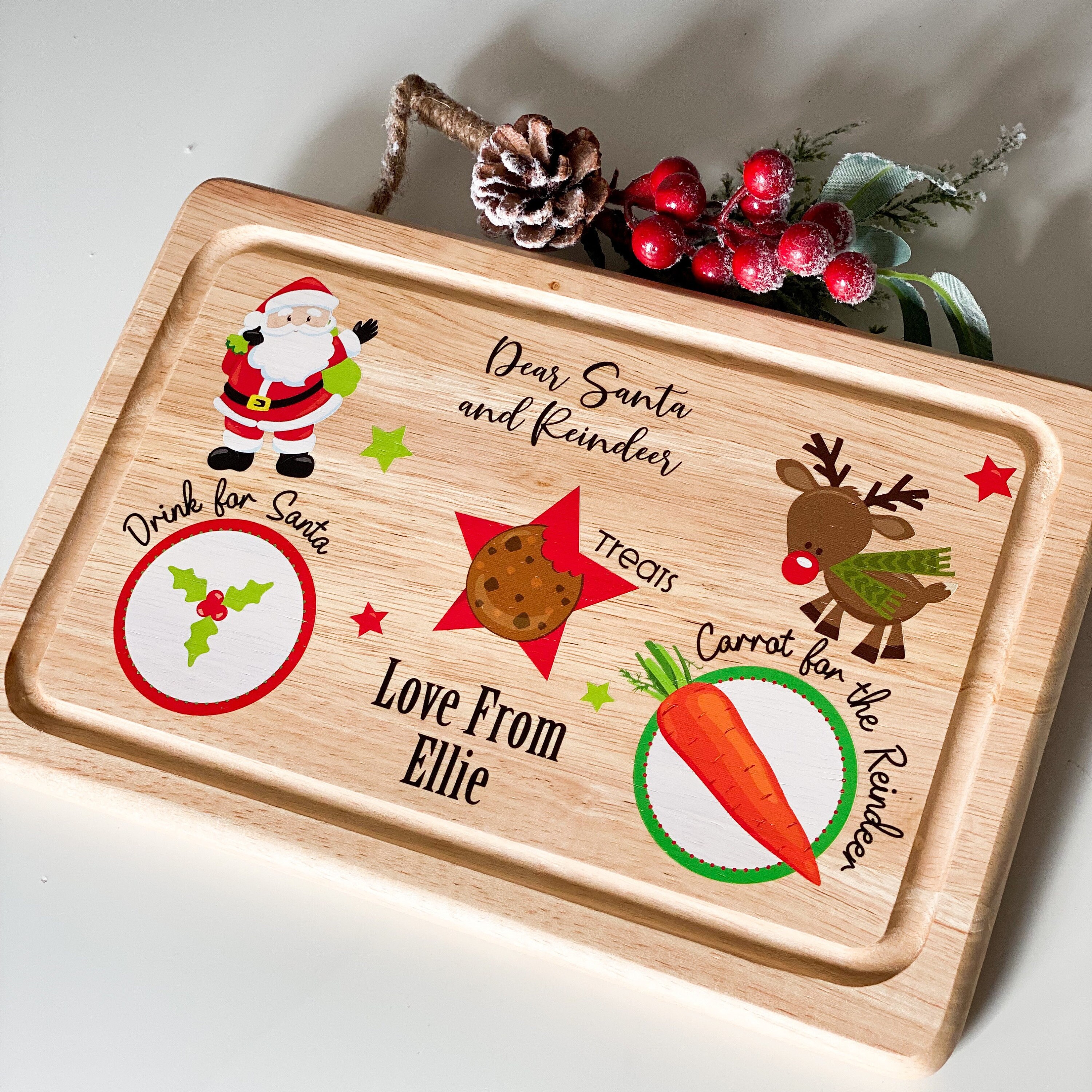 Personalised Christmas Eve Board Plate Tray Santa Father Christmas Any Name 