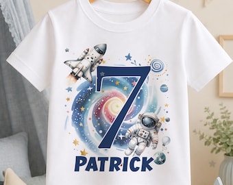 Personalised Astronaut Birthday T-Shirt: Custom Name, Space Theme Cotton Tee