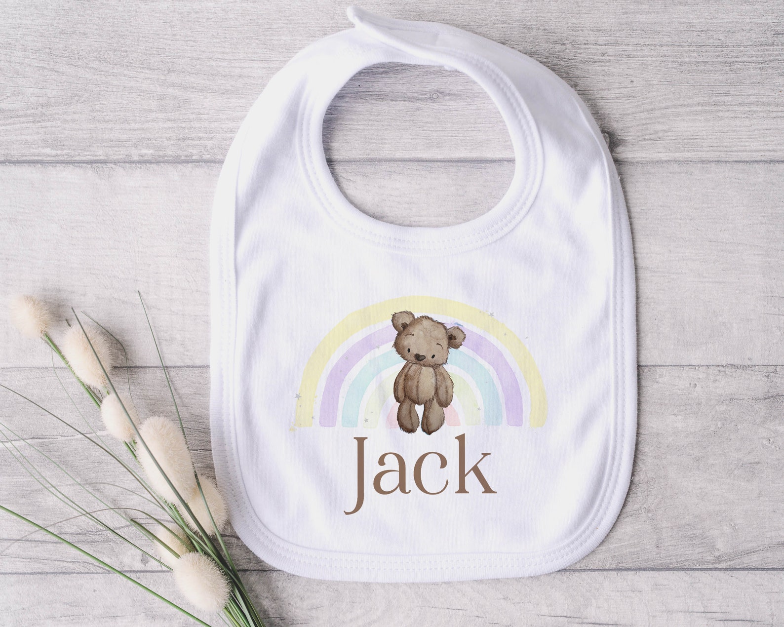 Personalised White Cotton Baby Bib Velcro fastening baby Etsy