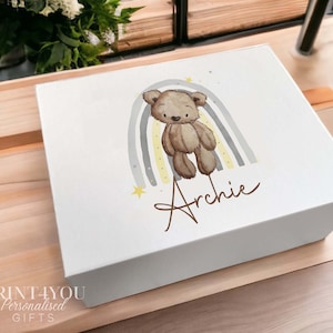 Personalised Teddy Bear Rainbow Gift Box: Baby Keepsake Box