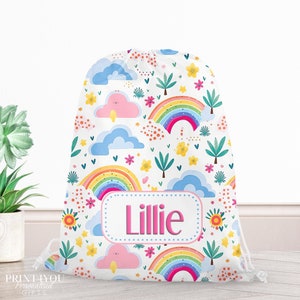Sac arc-en-ciel coloré personnalisé, sac d'école pour enfants, sac à cordon pour enfants, sac de bain, personnalisé avec n'importe quel nom