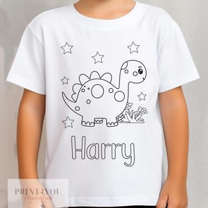 Personalised Dinosaur Birthday Colour In activity Kids T-shirt - with washable pens (ND3)