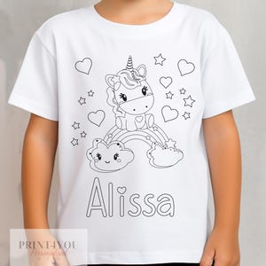 Personalised Unicorn ND3 Colour In activity Kids T-shirt - with washable pens