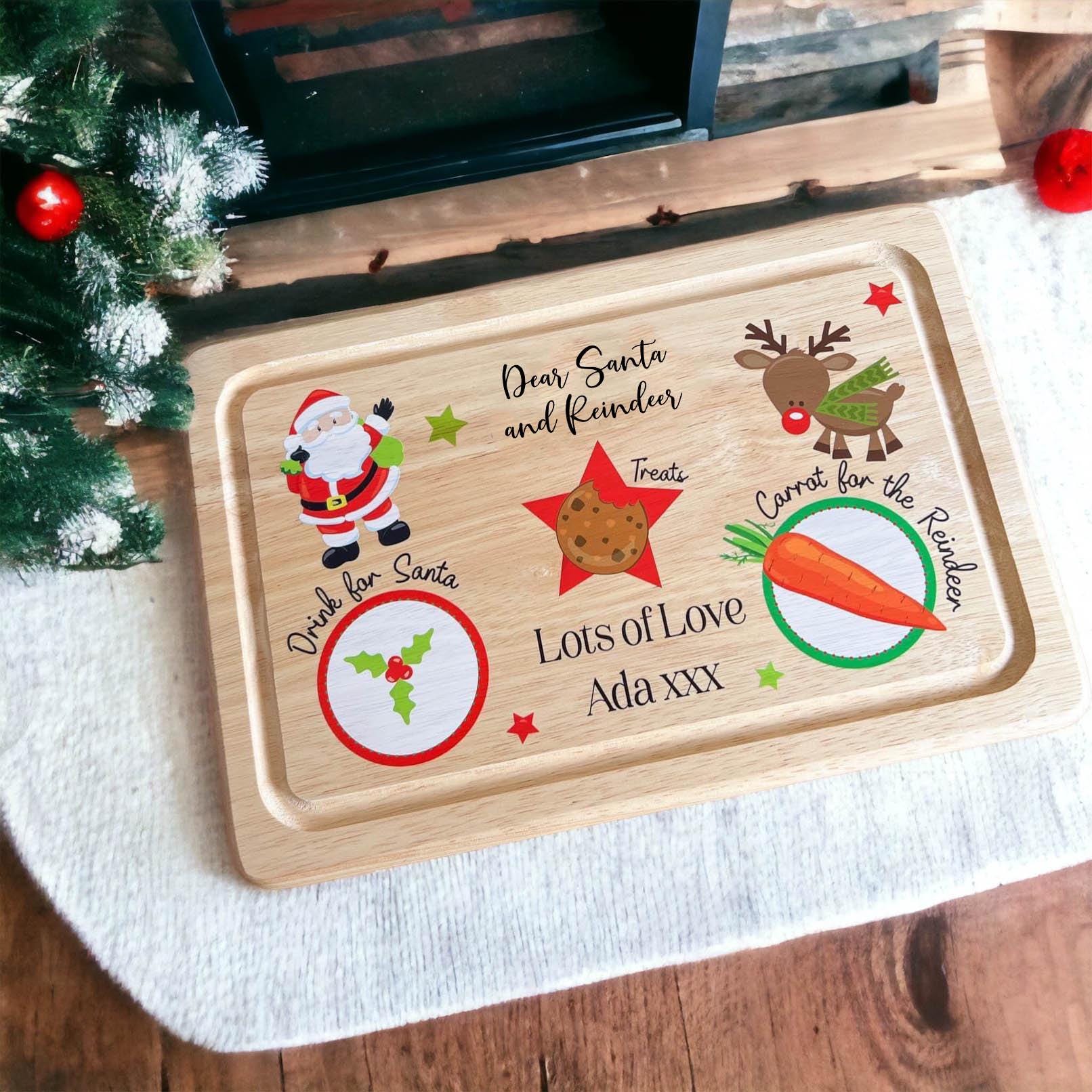 Personalised Christmas Eve Santa Treat Wooden Board, Cookies and Milk for Father Christmas