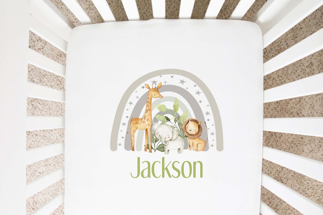 Safari Animals Cot Sheet , 100 Cotton, Cot Bed, Personalised Cot Sheet