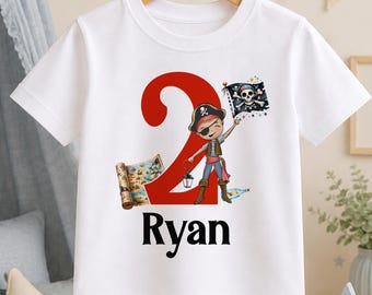 Personalised Pirate Birthday T-Shirt: Custom Cotton Tee, White Kids Top | Any Age, Number, Machine Washable | Toddler to Teen Sizes