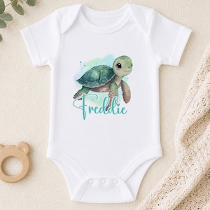 Personalised Baby Vest Printed Bodysuit, Sea Turtle Motif (Newborn-12 Months, Soft Cotton, Machine Washable)