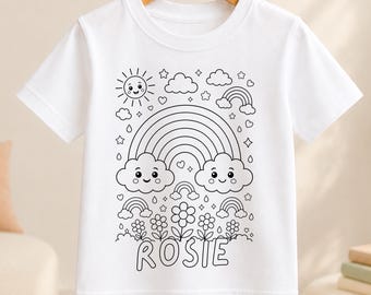 Personalised Rainbow Colour-In Activity Kids T-Shirt – With Washable Pens, Custom Name