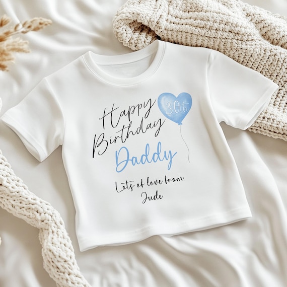 Happy Birthday Daddy Baby Bodysuit: Personalised First Birthday Keepsake, Cotton Softwear (Newborn-18 Months, Blue Heart Elephant)