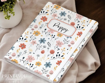 Personalised Floral Notebook: A5 PU Leather Journal, Custom Name Gift