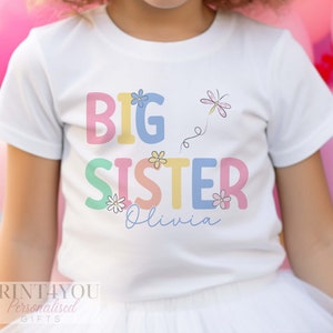 Promoted to Big Sister Heart Design White Personalised Cotton T-Shirt, Big Sister Top, Big Sister Gift, Pregnancy Announcement, Pastel Color image 4