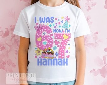 Personalised I Was 6 Now I’m 7 Birthday T-Shirt – 6 7 Trend T-shirt – Girls Pastel Party Design