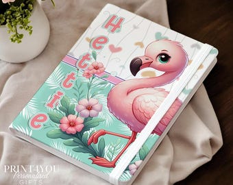 Personalised Flamingo Notebook | A5 PU Hardback Journal | Cute Gift for Girls | Custom Name Diary | Birthday or School Gift