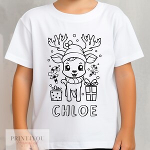 Personalised Christmas N2 Reindeer Colour In activity Kids T-shirt - with washable pens - stocking fillers, Christmas Eve Box, Gift from Elf