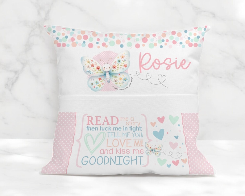 Personalised Butterfly Book Cushion: Children's Velvet Bedtime Story Pillow image 3